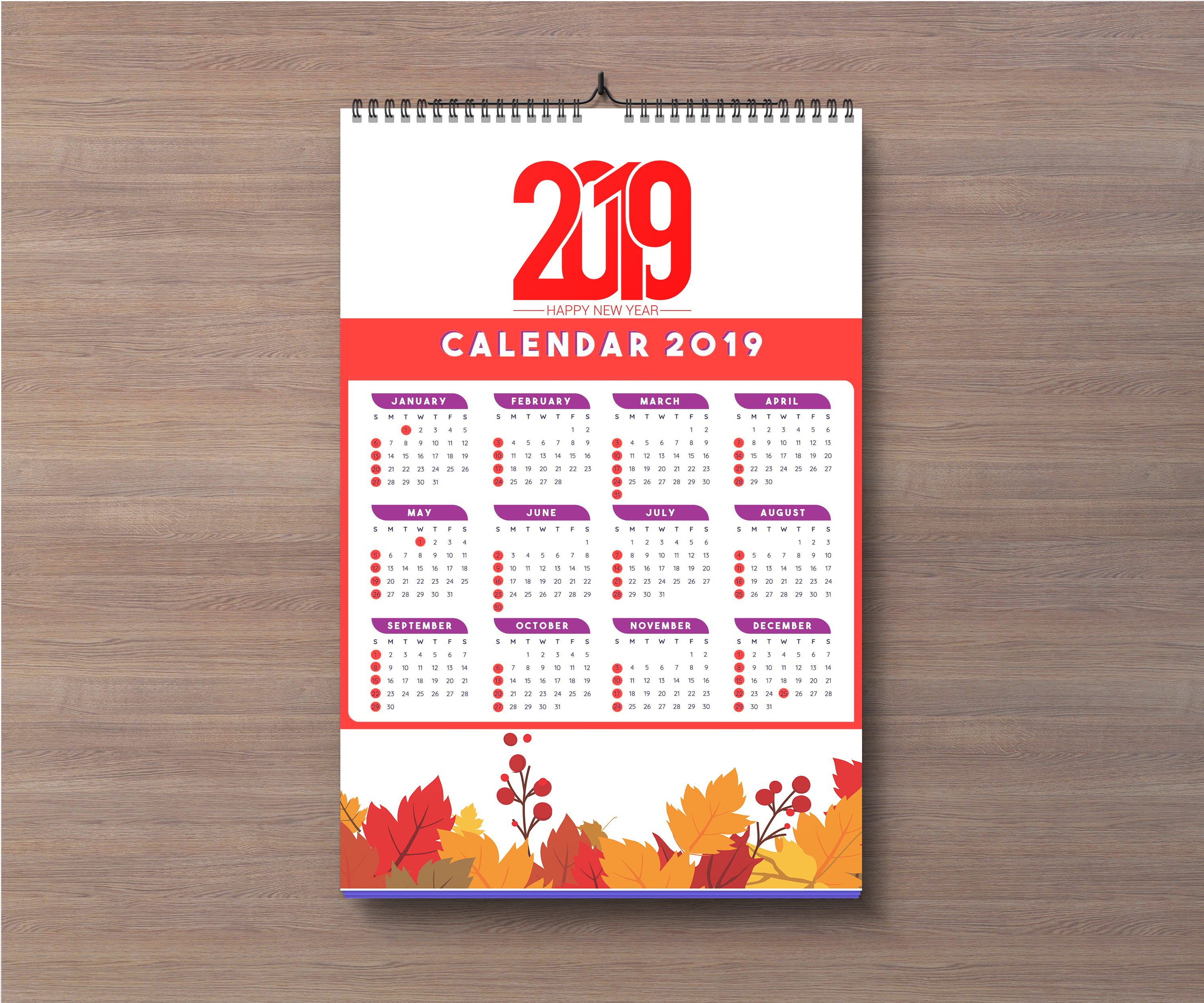 A2 Wall Calendars (7 sheets)